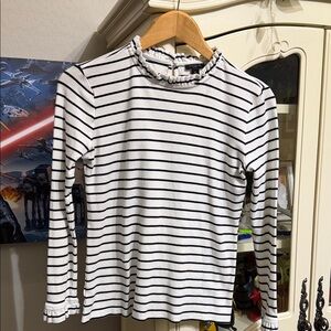 Ann Taylor Black and White Striped Long Sleeve Top